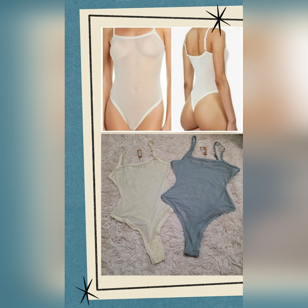 2pcs Skims Summer Mesh Strappy Bodysuit/ SKY, BONE / M/ NWT